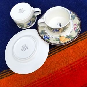 Mikasa Intaglio Garden Harvest mugs + small plates Saucers NWOT  4 piece lot TEA